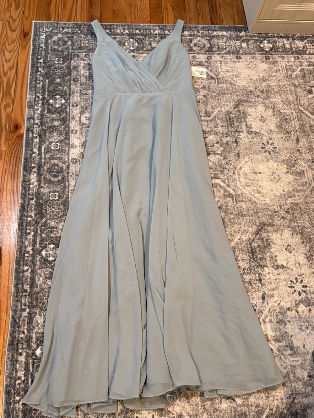 David's Bridal Pale Blue Chiffon V-Neck Maxi Dress